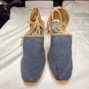 Blue Jean tie up around ankle shoes